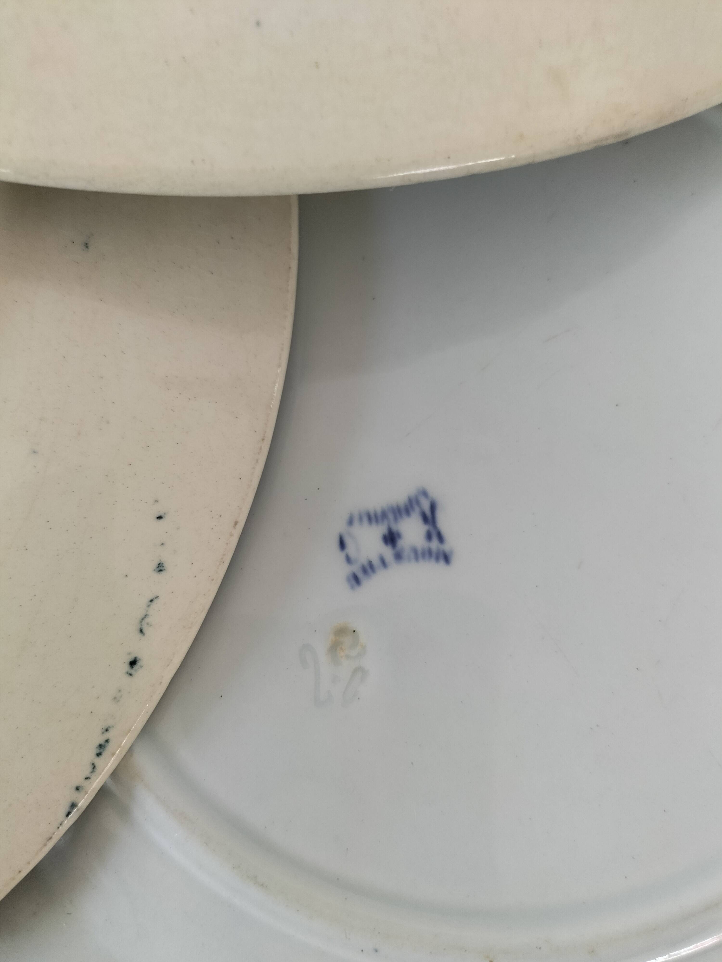 8 ironstone plates from the 19th century in blue camaïeu, mixed manufacturers.