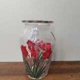Vintage flower screen-printed molded glass vase