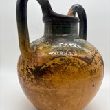 Poterie, jarre, cruche ancienne en terre cuite vernissée jaune et vert, France