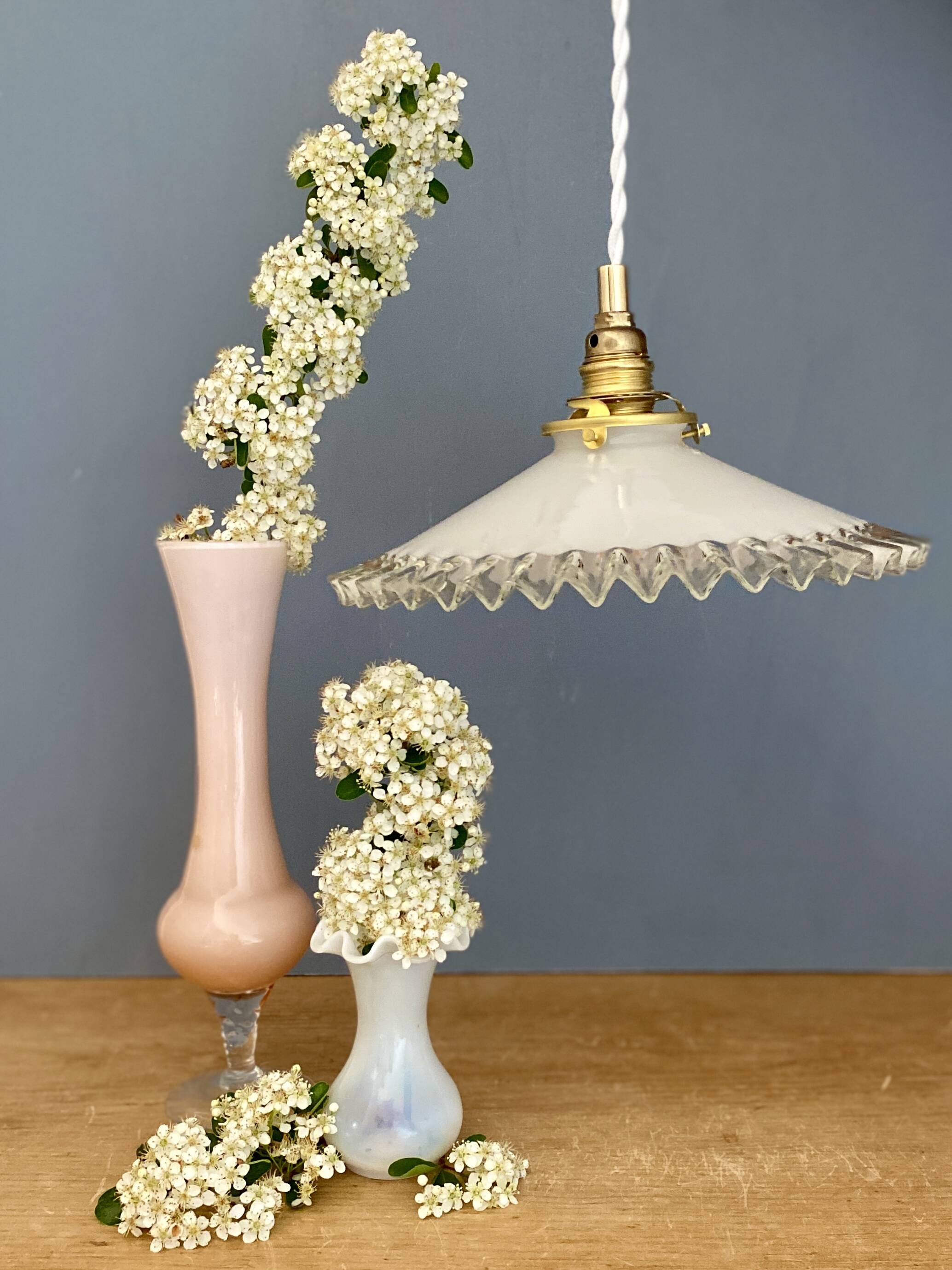 Vintage white opaline lampshade pendant light