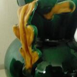 Earthenware vase with 3 handles of Vallauris oak leaves, 1950s vintage