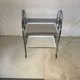 Vintage folding trolley in chromed metal and enamelled trays