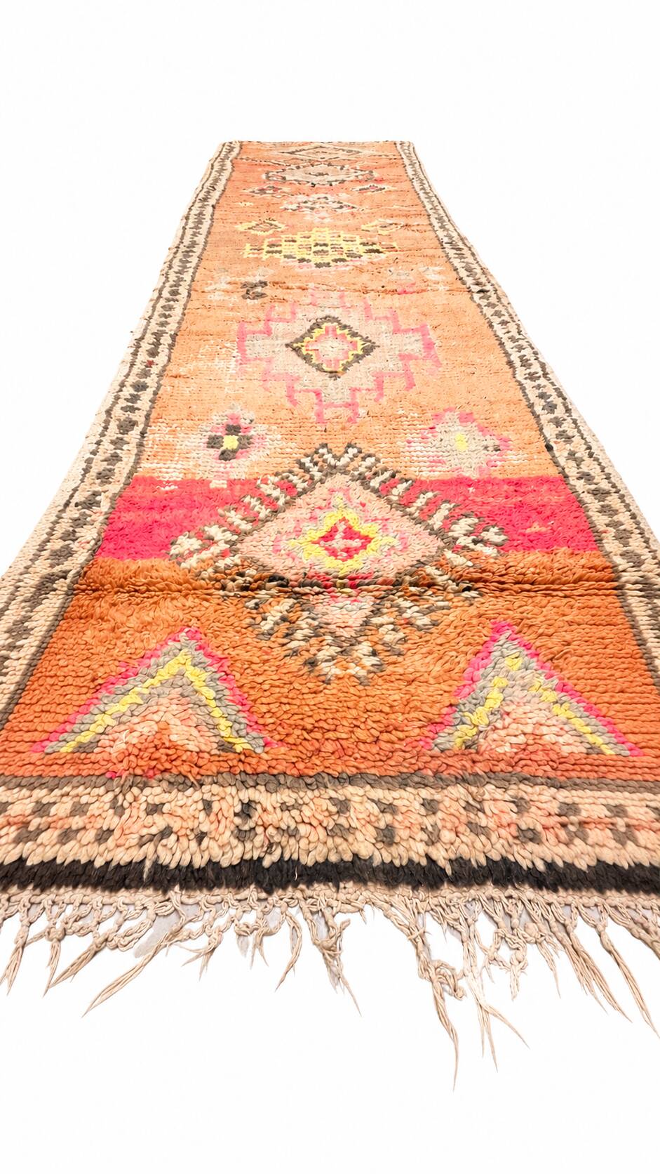 Vintage Moroccan Berber carpet hallway in wool – Unique piece – 90 × 390 cm