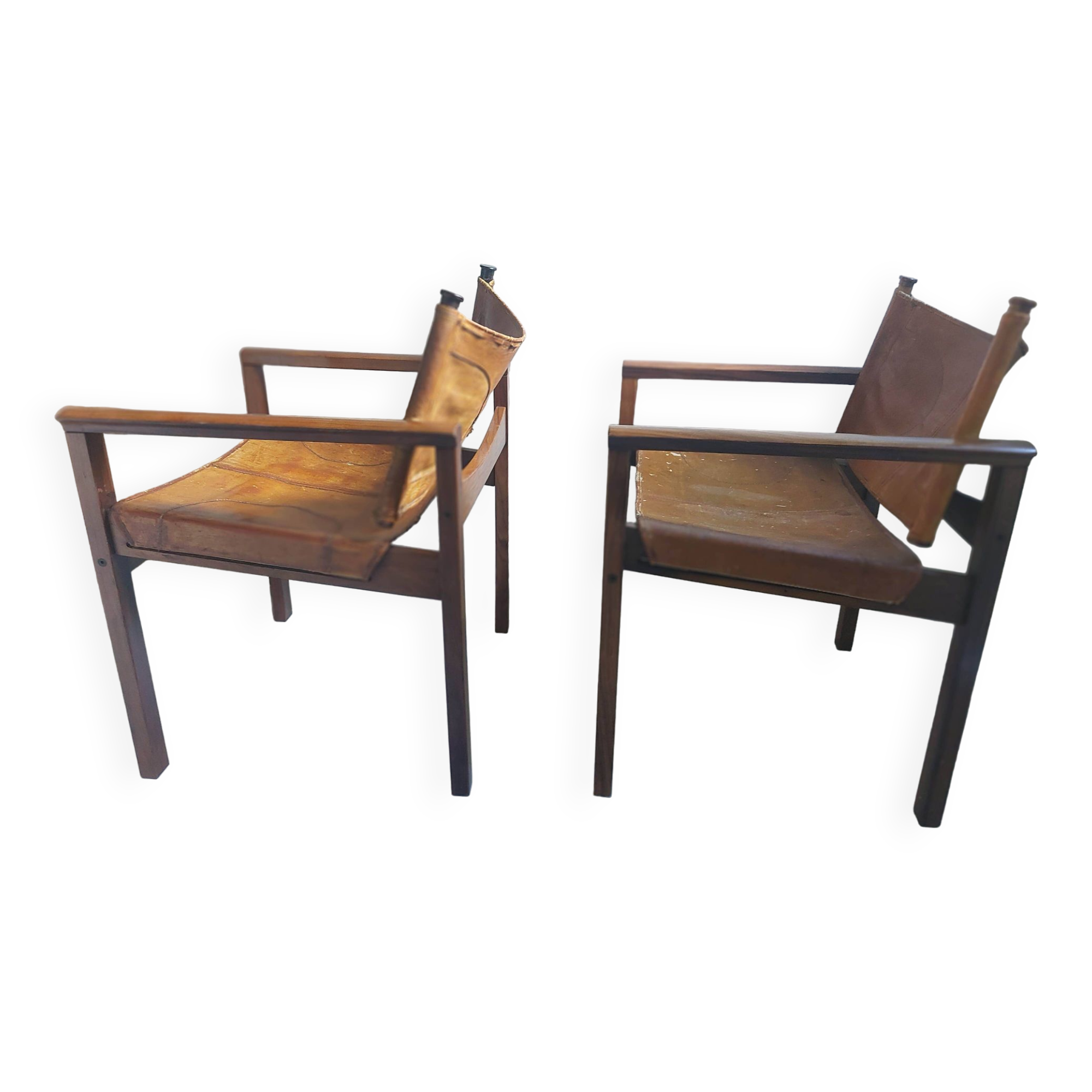 Pair of Michel Arnoult safari armchairs, Brazil 1960, rosewood and leather