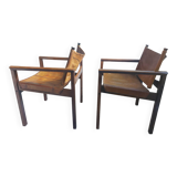 Pair of Michel Arnoult safari armchairs, Brazil 1960, rosewood and leather