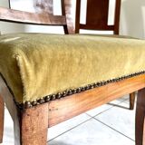 Pair of wooden chairs in green corduroy velvet in Directoire style.