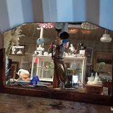 Old art deco beveled mirror vintage carved wood base 39x63cm