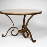 Table basse par Raymond Subes, fer forgé doré et marbre, France, circa 1935