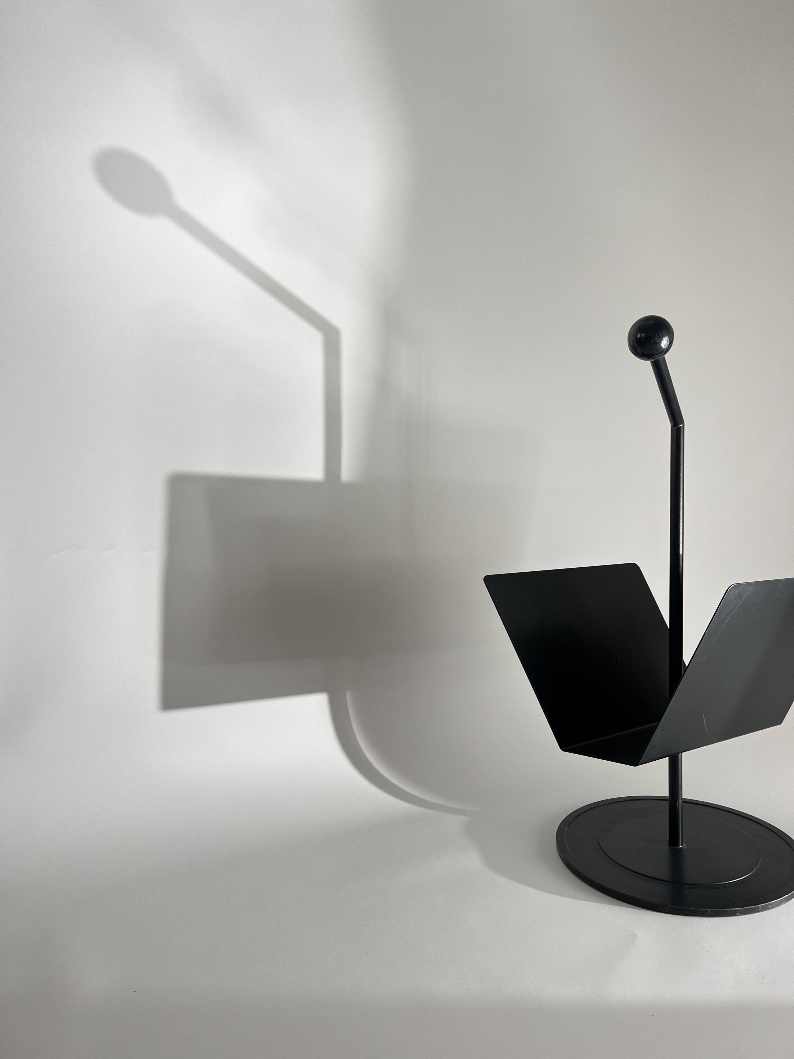 Vintage Postmodernist Black Metal Magazine Rack, Italy, 1980s