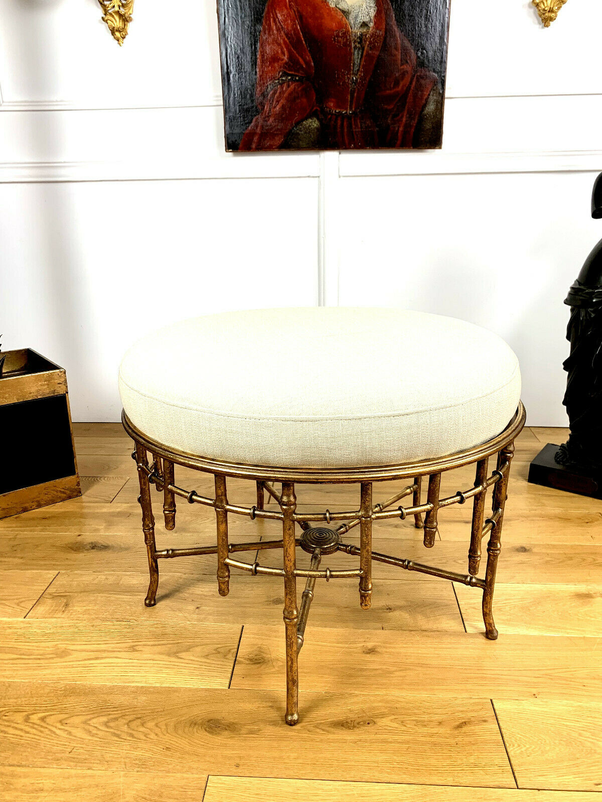 Napoleon III style ottoman in gilded metal with bamboo décor