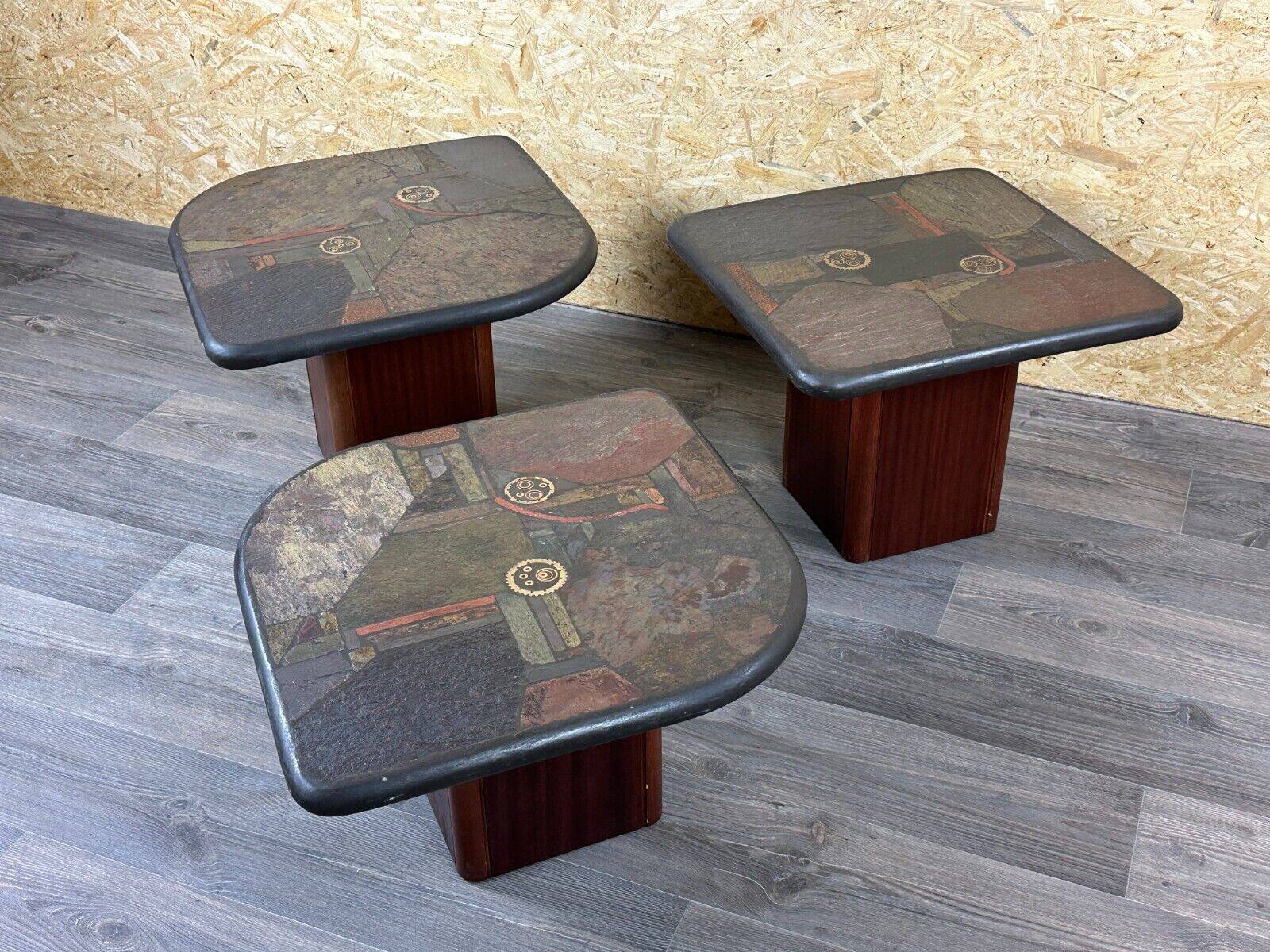 90s set of 3 brutal coffee tables with mosaic by Paul Kingma for Kneip