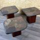 90s set of 3 brutal coffee tables with mosaic by Paul Kingma for Kneip