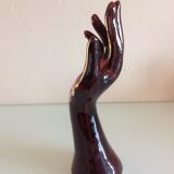 Hand baguier soliflore in brown ceramic, vintage 60/70s