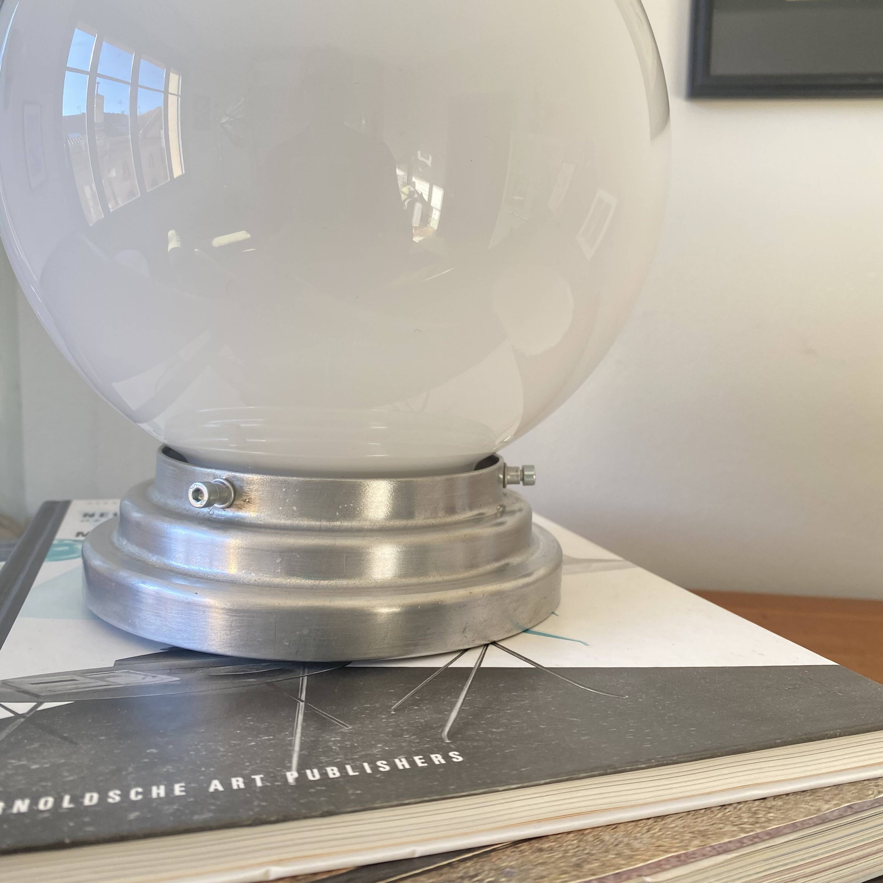 Ceiling light fixture globe white opal glass 20 cm aluminium base