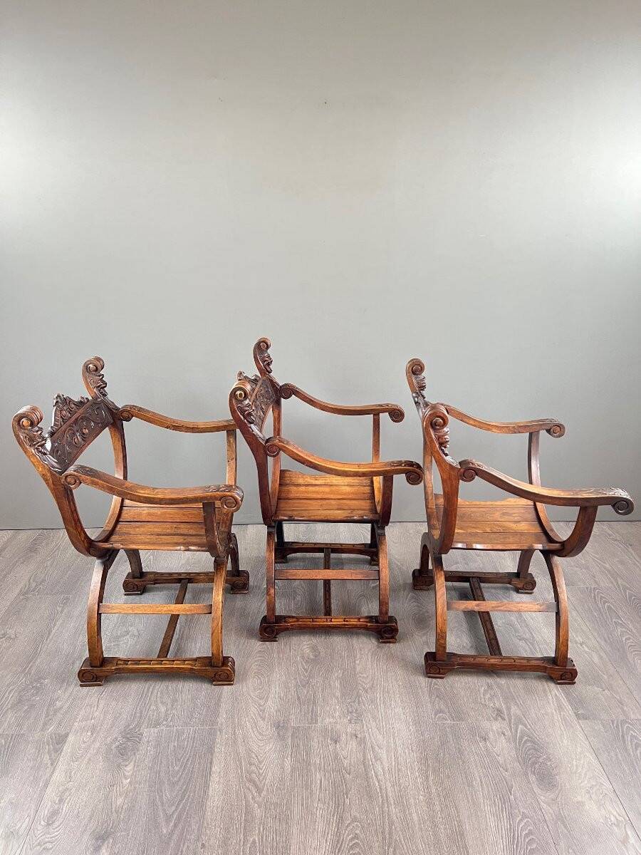 Set of Three Renaissance Style Armchairs, 19th Century
