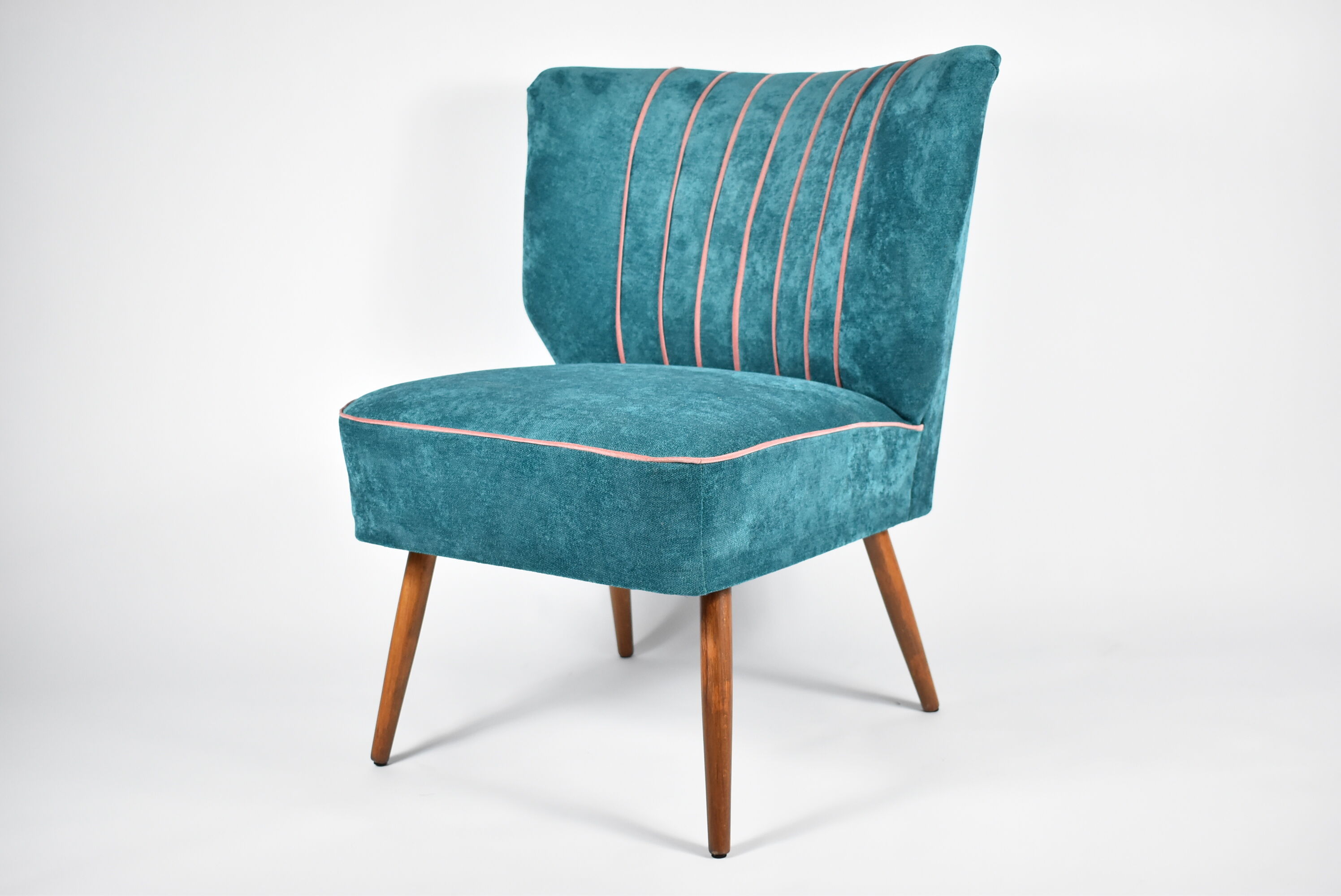 Cocktail vintage armchair, 60s, turquoise with pink edge, restored