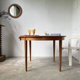 Scandinavian round teak table with extension