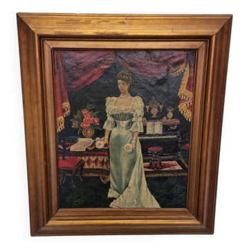Art Nouveau Painting With A Maiden Belgian School, late 1800s