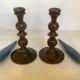 Pair of old candlesticks wood candles dummy blue wood