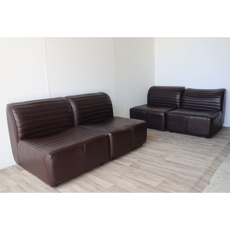 Canapé modulable vintage en cuir marron, 1970