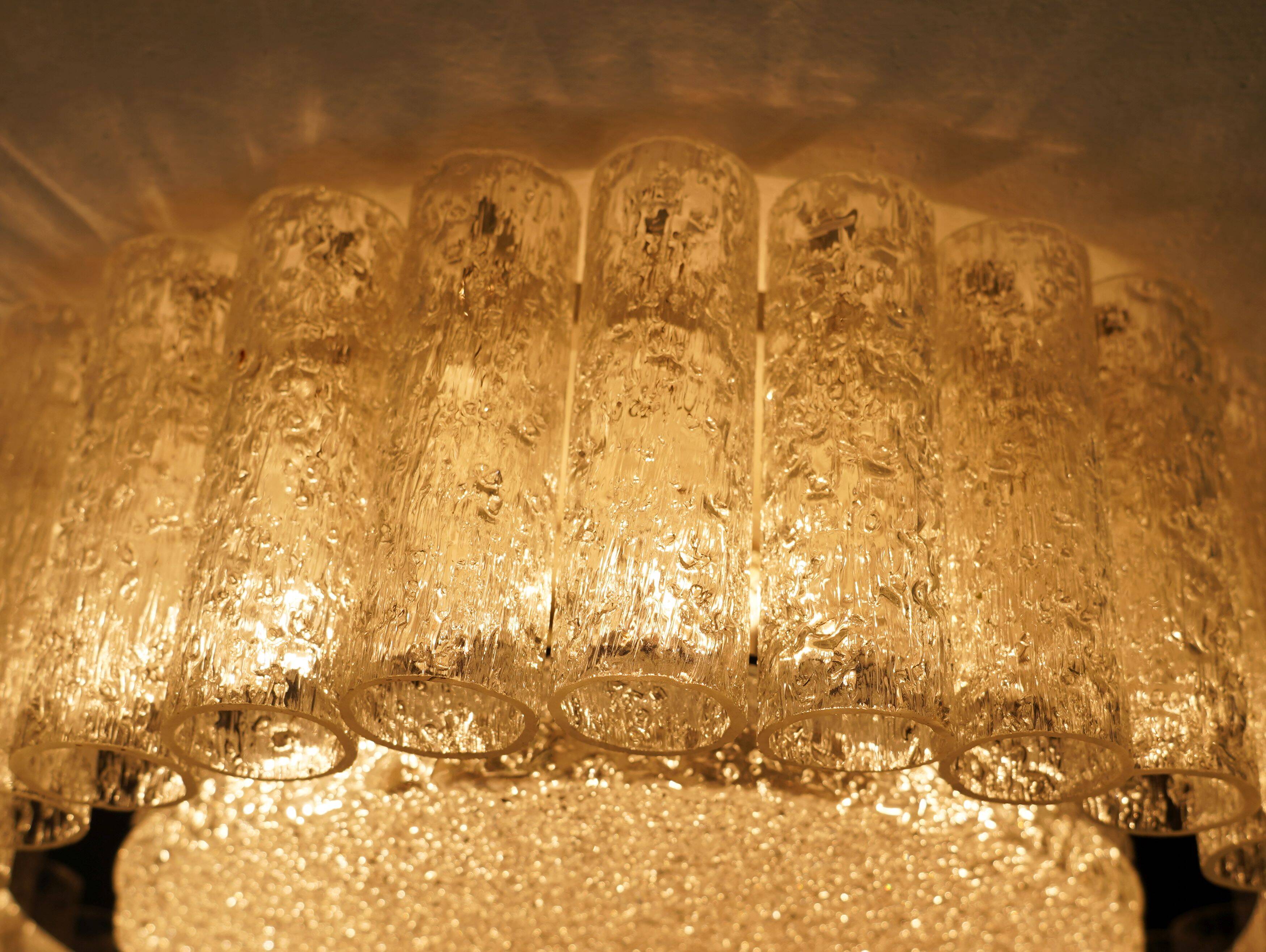 60's mid century doria ice glass light ceiling fixture with 32 glass tubes