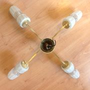 Four-burner chandelier in brass and two-tone glass Scandinavian style / vintage 60s-70s