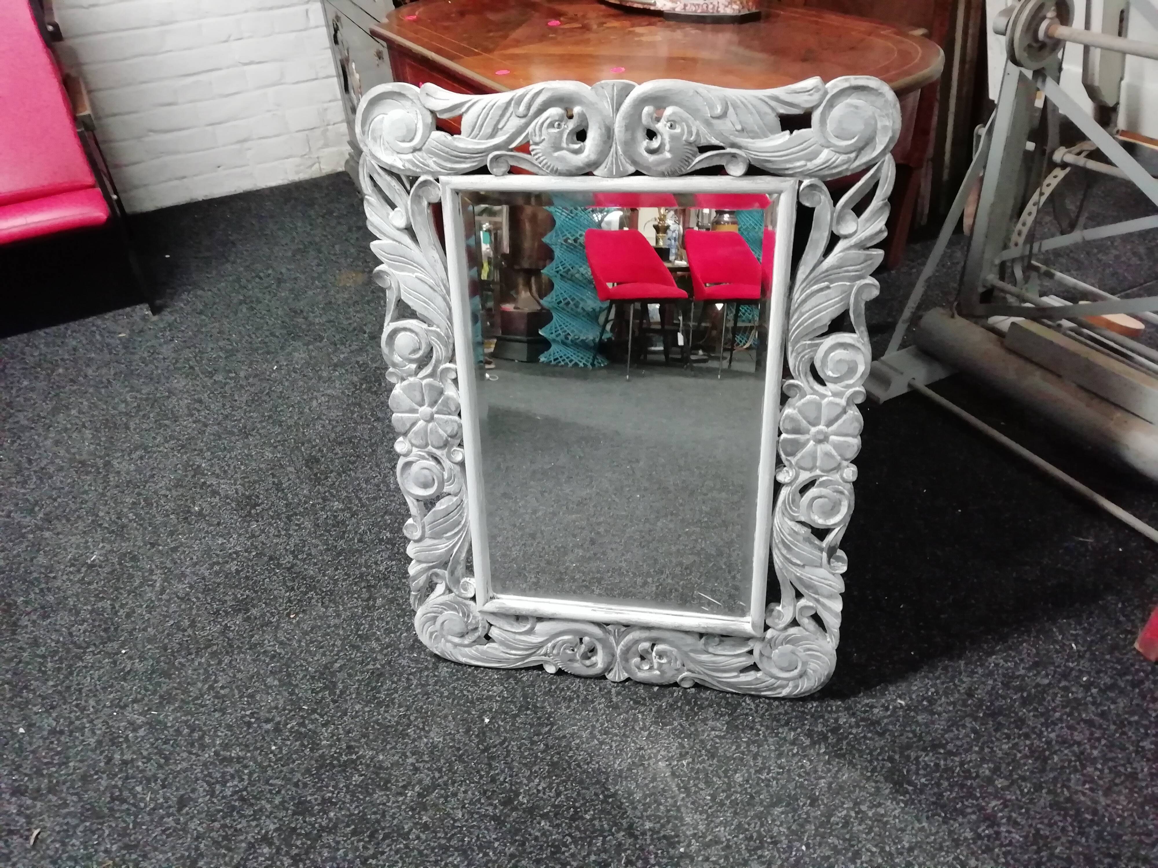 Antique mirror in painted/patinated and waxed carved wood 60x80cm