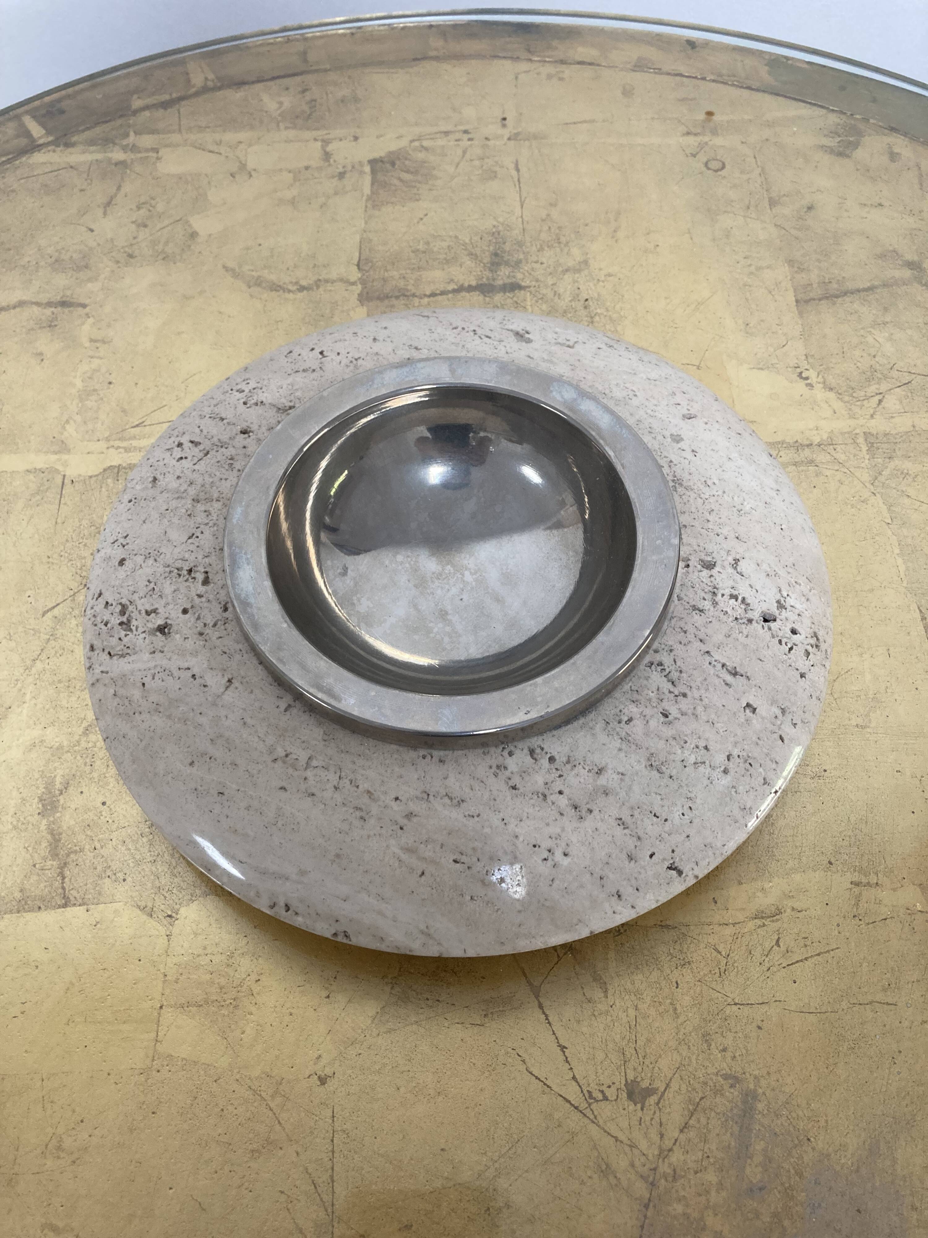 ASHTRAY in MARBLE and METAL CHROME Vintage circa 1970