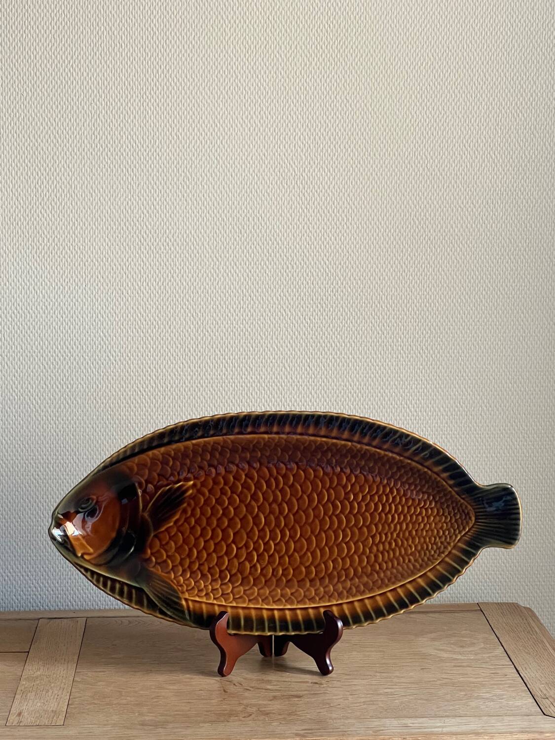 Sarreguemines fish barbotine dish 1970