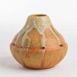 Gourd vase in flamed stoneware with orange and beige enamel. denbac