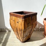 Porte parapluies vintage en rotin style colonial 1930 - Cache pot vintage en rotin