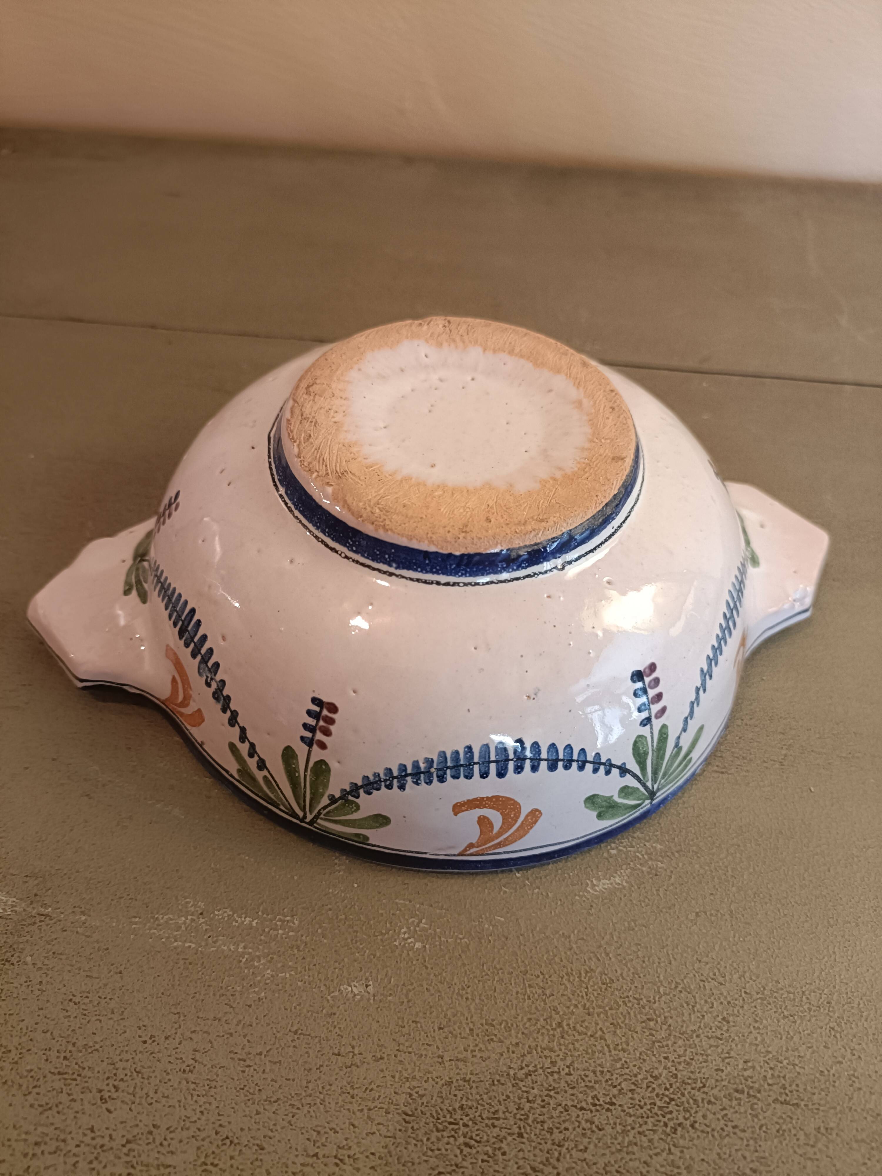 Old ear bowl Malicorne earthenware factory