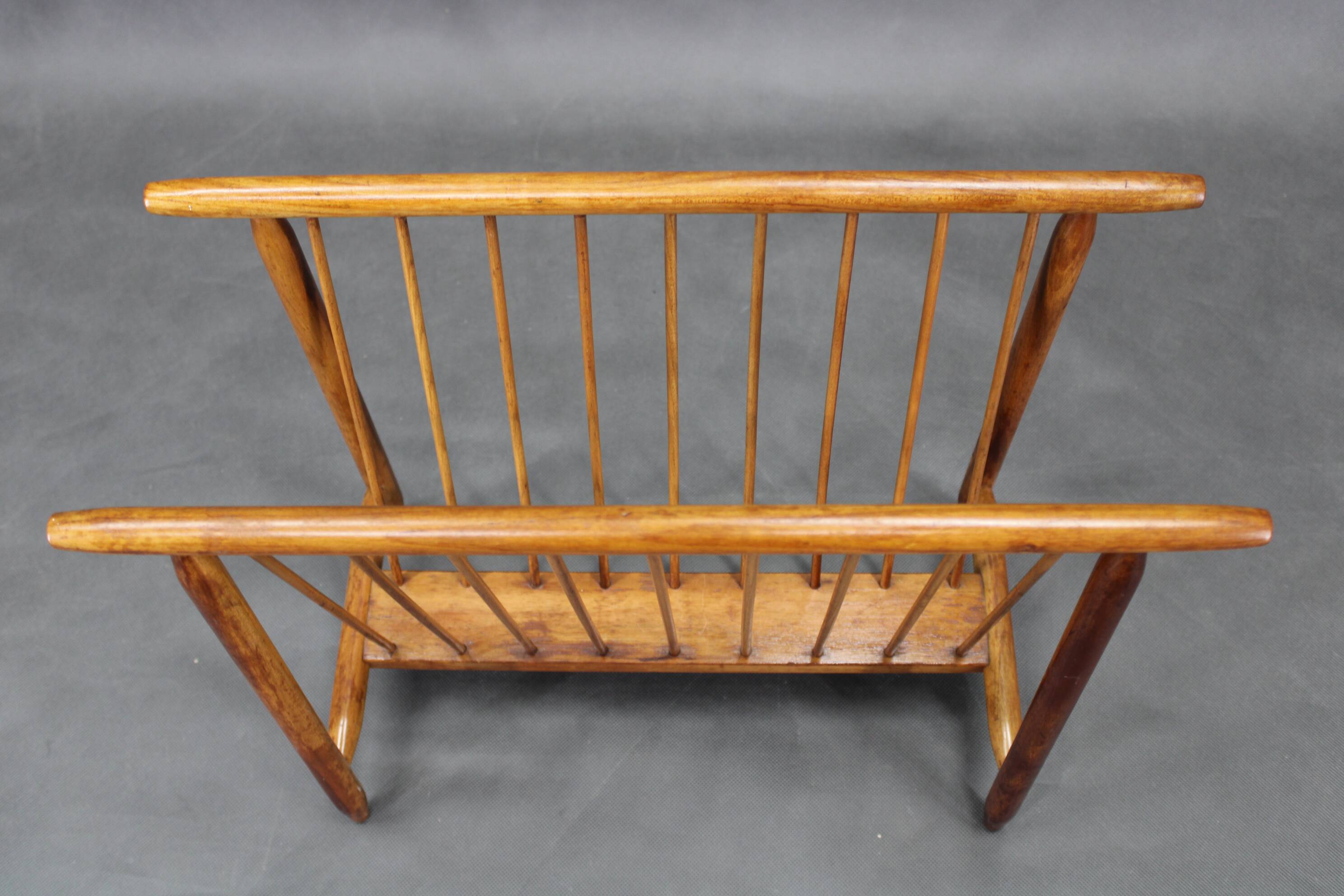 1960s uluv solid beech magazine stand, czechoslovakia