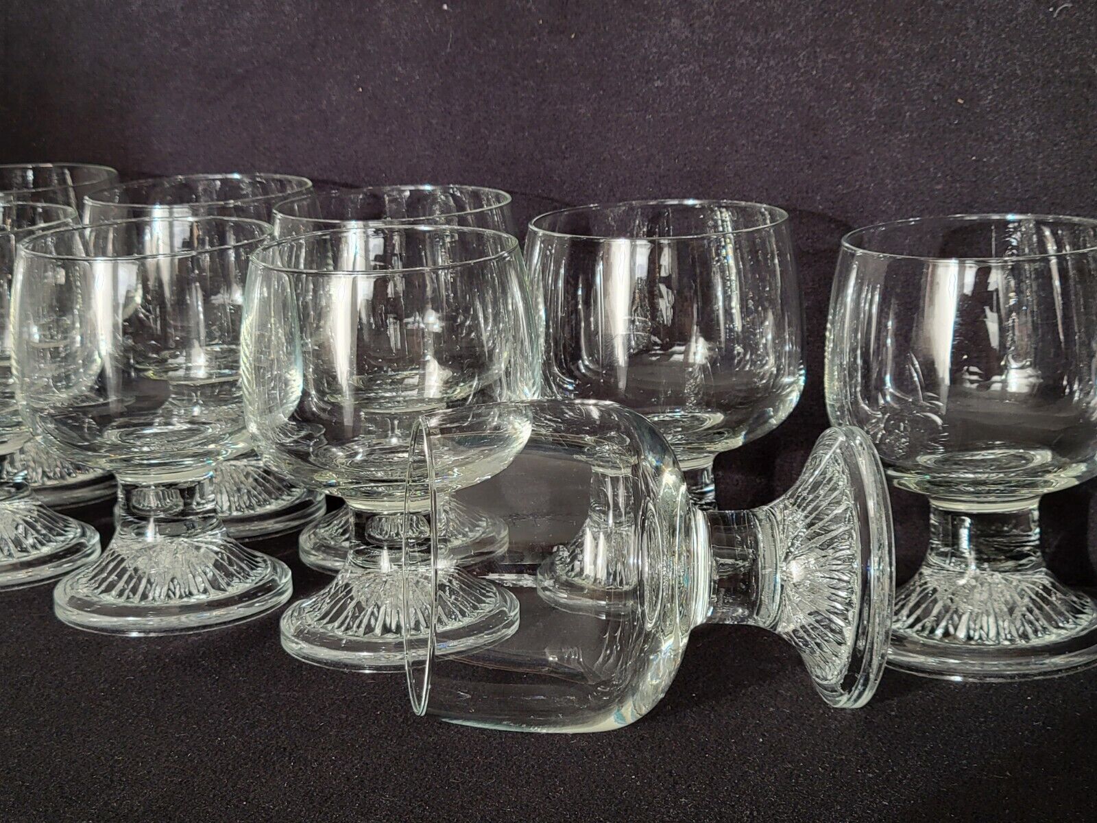 10 vintage stemmed glasses in molded glass
