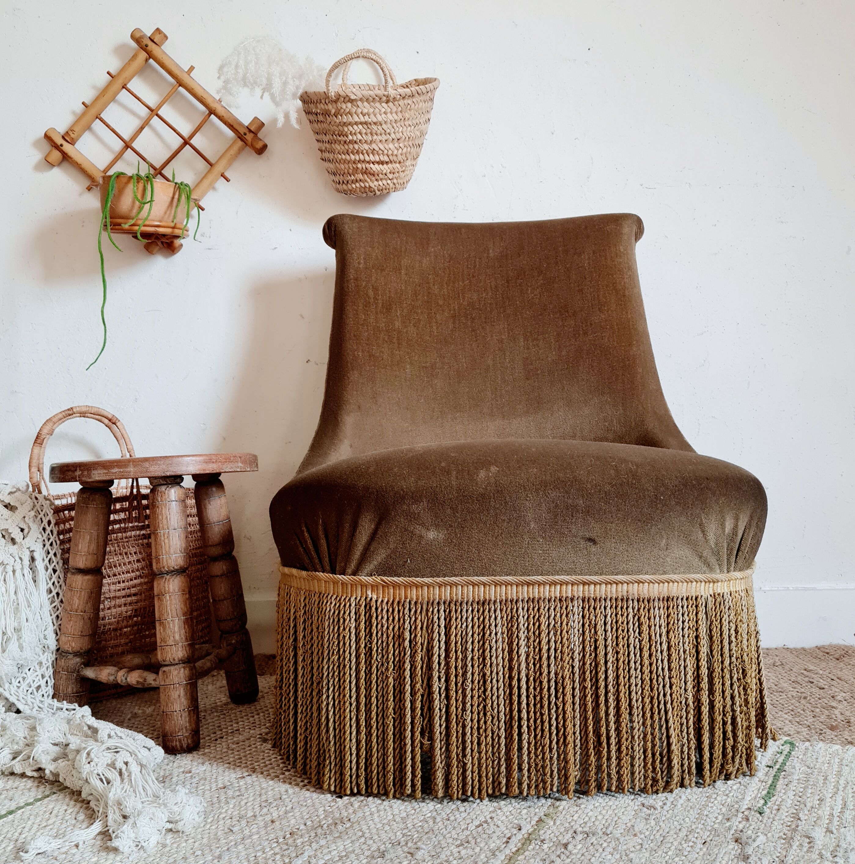 Bronze green velvet toad armchair