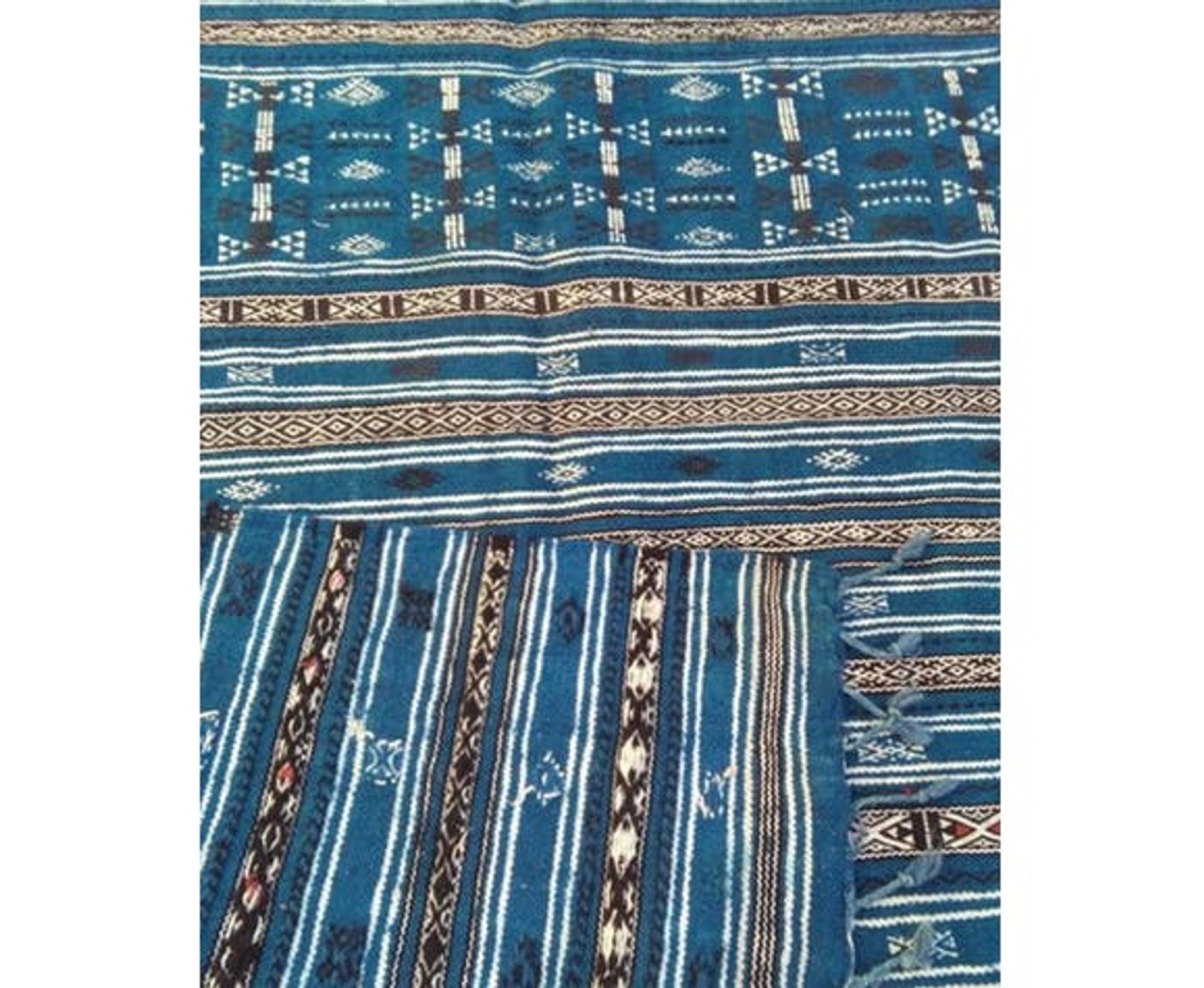 Kilim bleu fait main en pure laine - 215x125cm