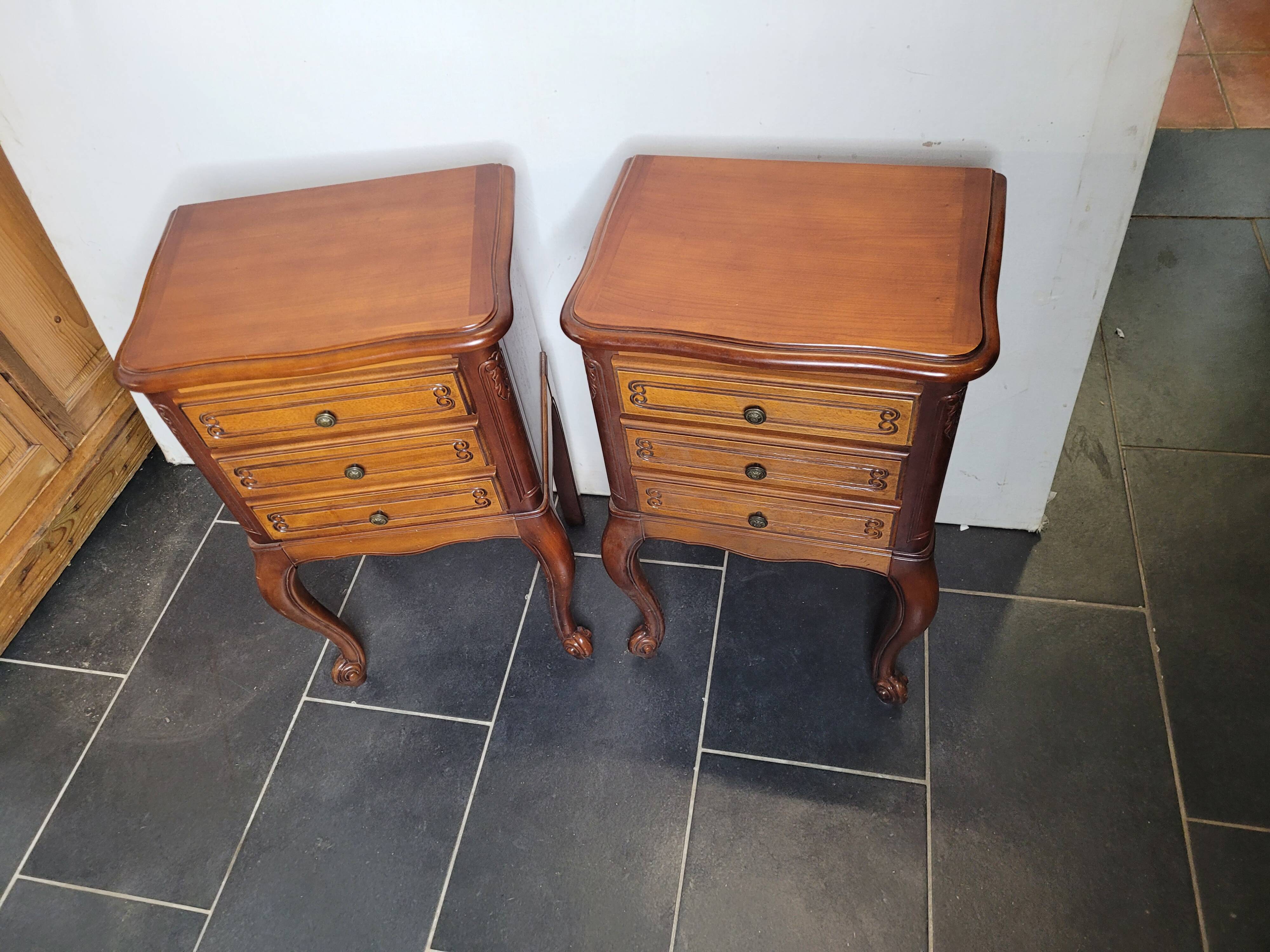 Pair of Louis XV style bedside tables in cherry wood