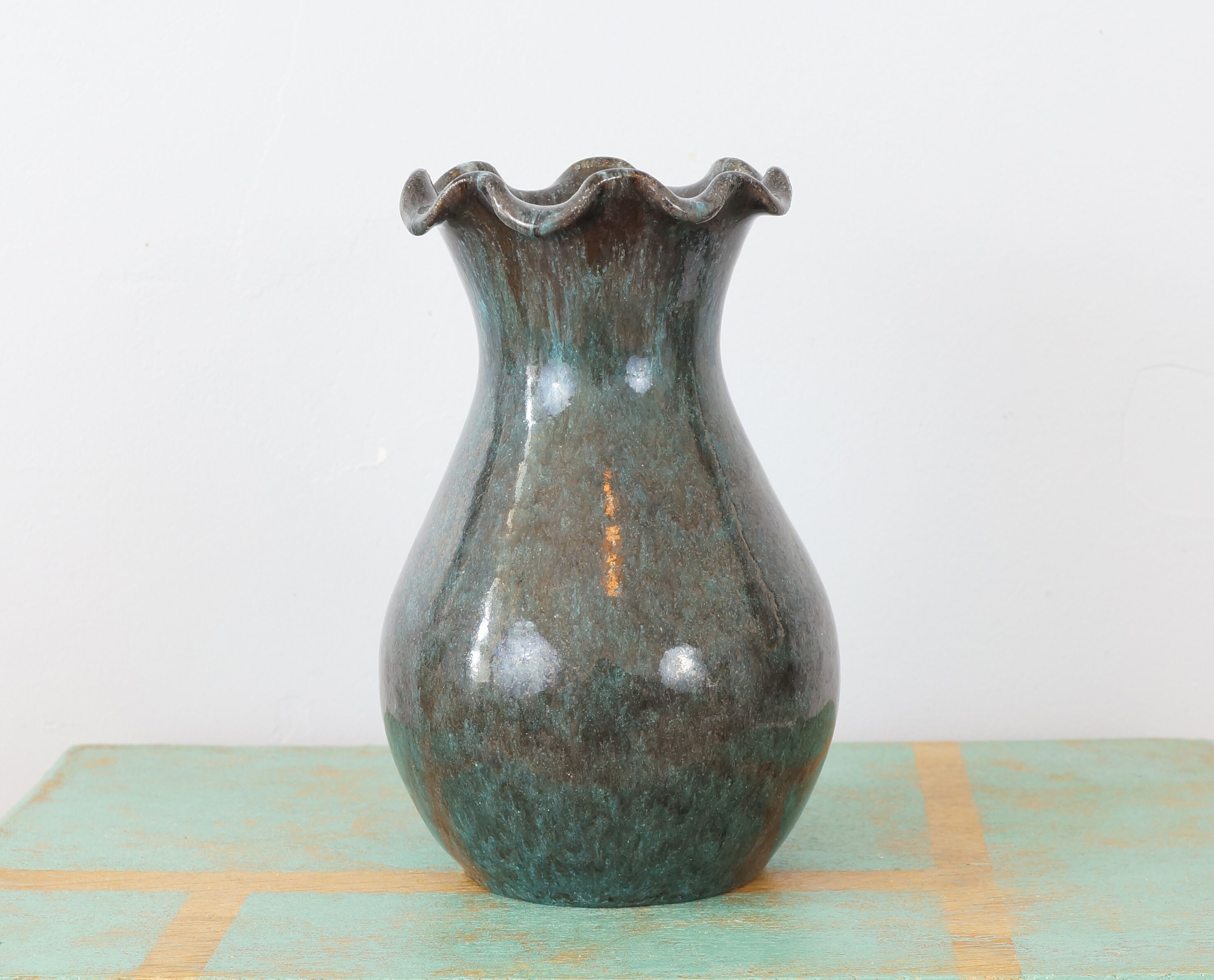 Blue grey Accolay vase in glazed ceramic, with hallmark