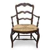 French provincial oak armchair with woven seat, early 20th century, France