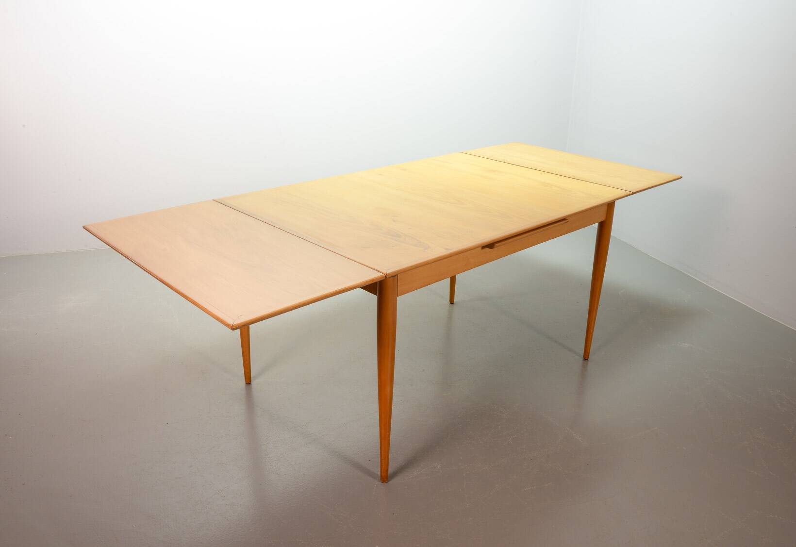 Large Extendable Solid Beech Wooden Dining Table Arno Lambrecht style 1950s