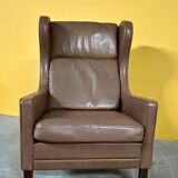 Danish vintage brown leather  high back armchair 1960s