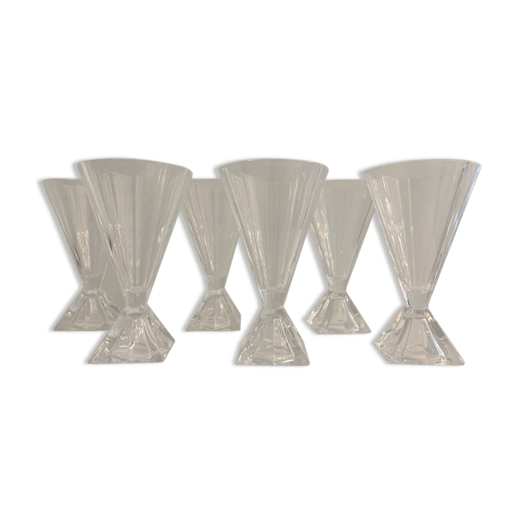 6 Arques crystal glasses Pyramid model 1980 Selency