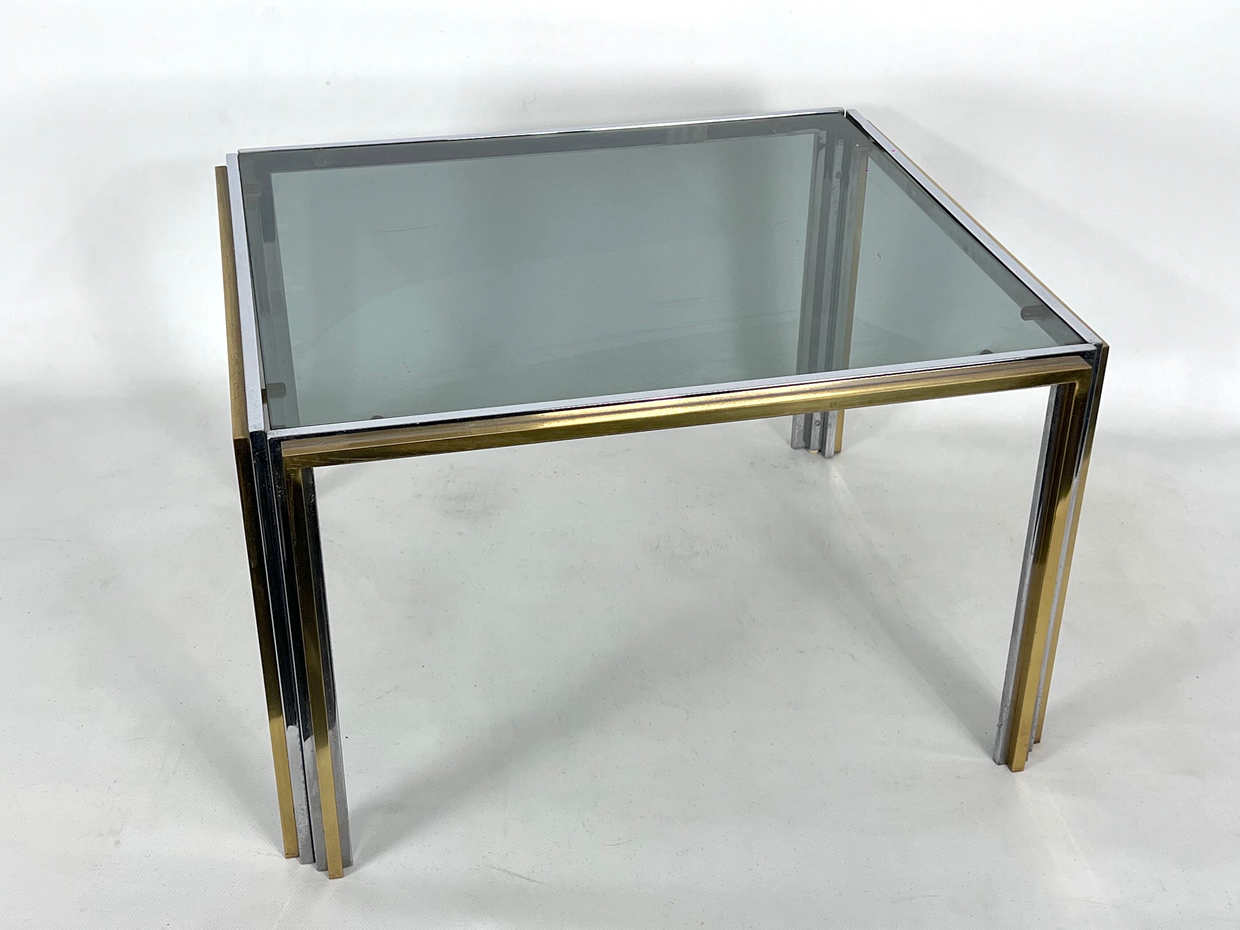 Mid-Century Modern chrome and brass side table, Romeo Rega style. 70s
