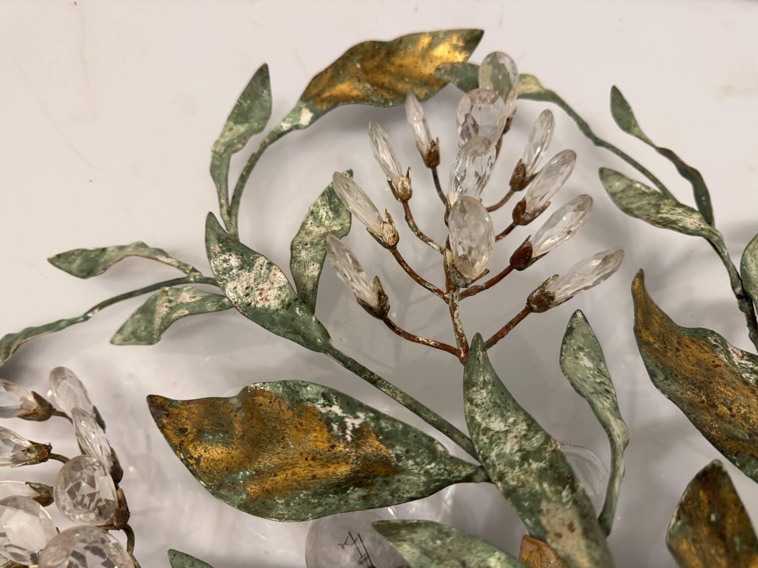 Large Florentine Tole Crystal Flushmount 1960’s