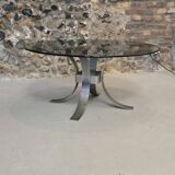 Table basse vintage en métal et verre fumé, 1970