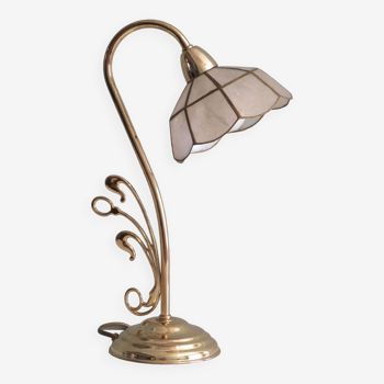 Vintage table lamp brass and Capiz, Massive Belgium