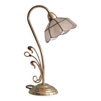 Vintage table lamp brass and Capiz, Massive Belgium