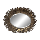Grand miroir ovale soleil métal doré patiné