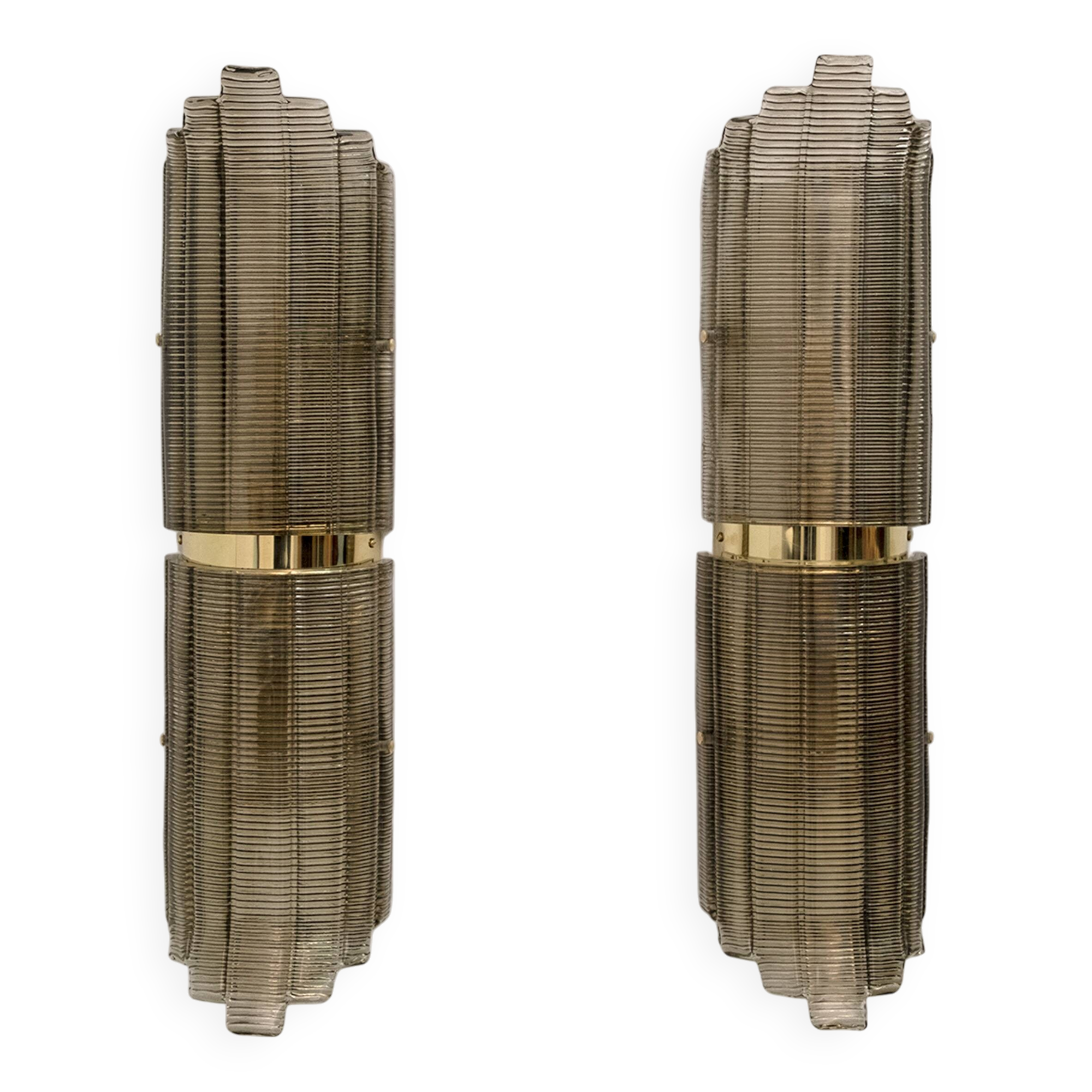 Pair of Large Art Deco Style Murano Glass Textured Wall Sconces