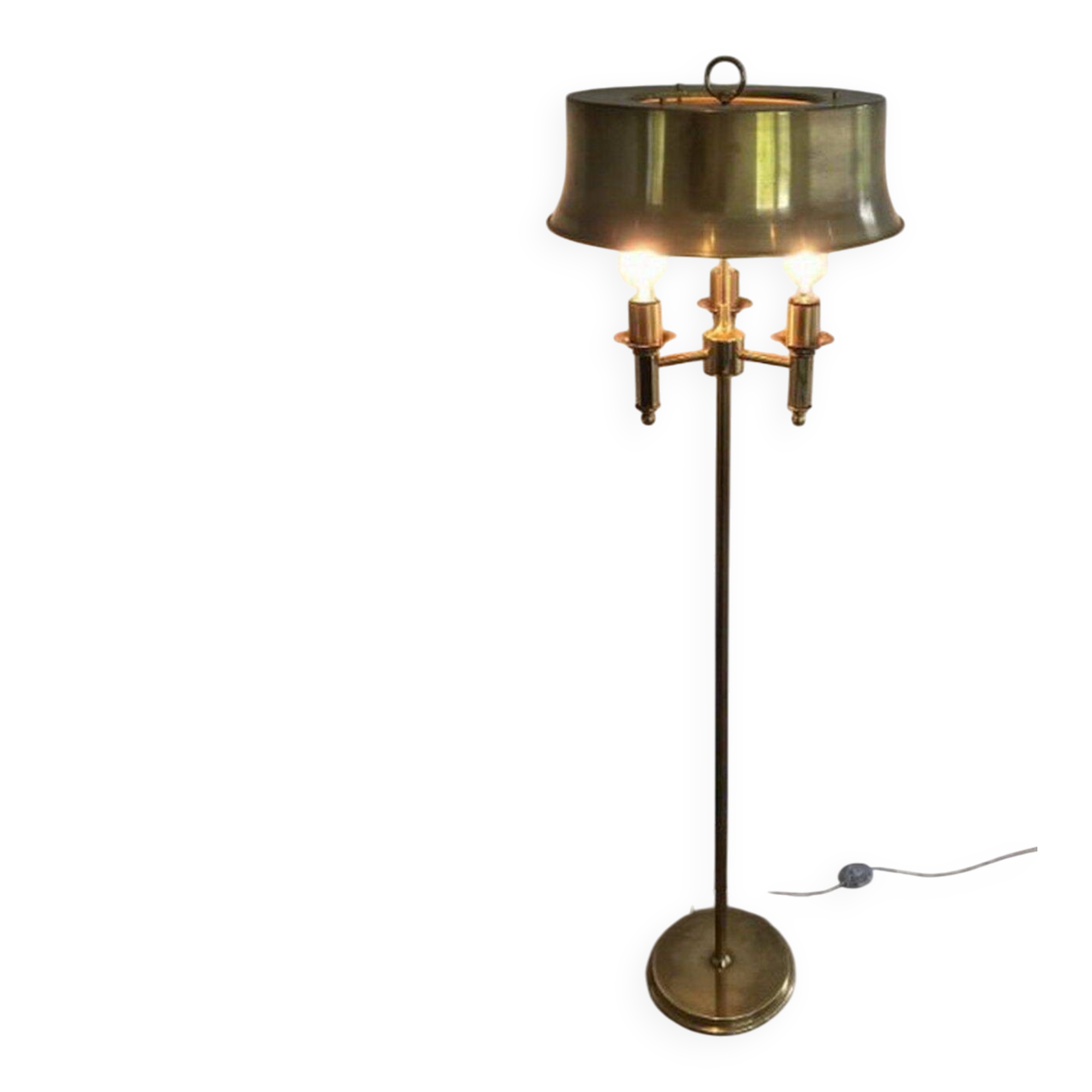 Brass floor lamp with a brass shade. Attributed to Maison Charles